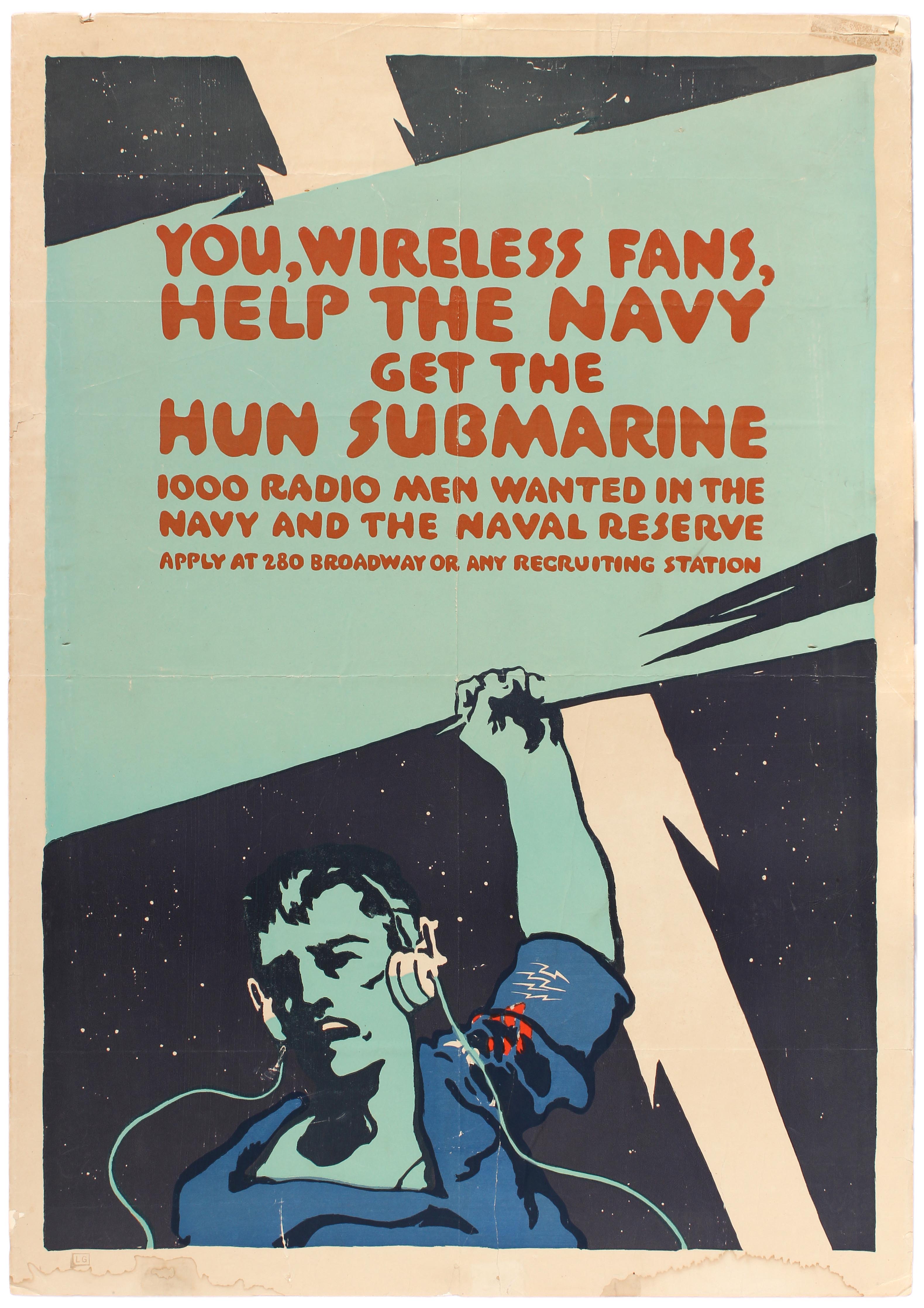 Propaganda Poster WWI US Navy Recruitment Wireless Fans Wifi