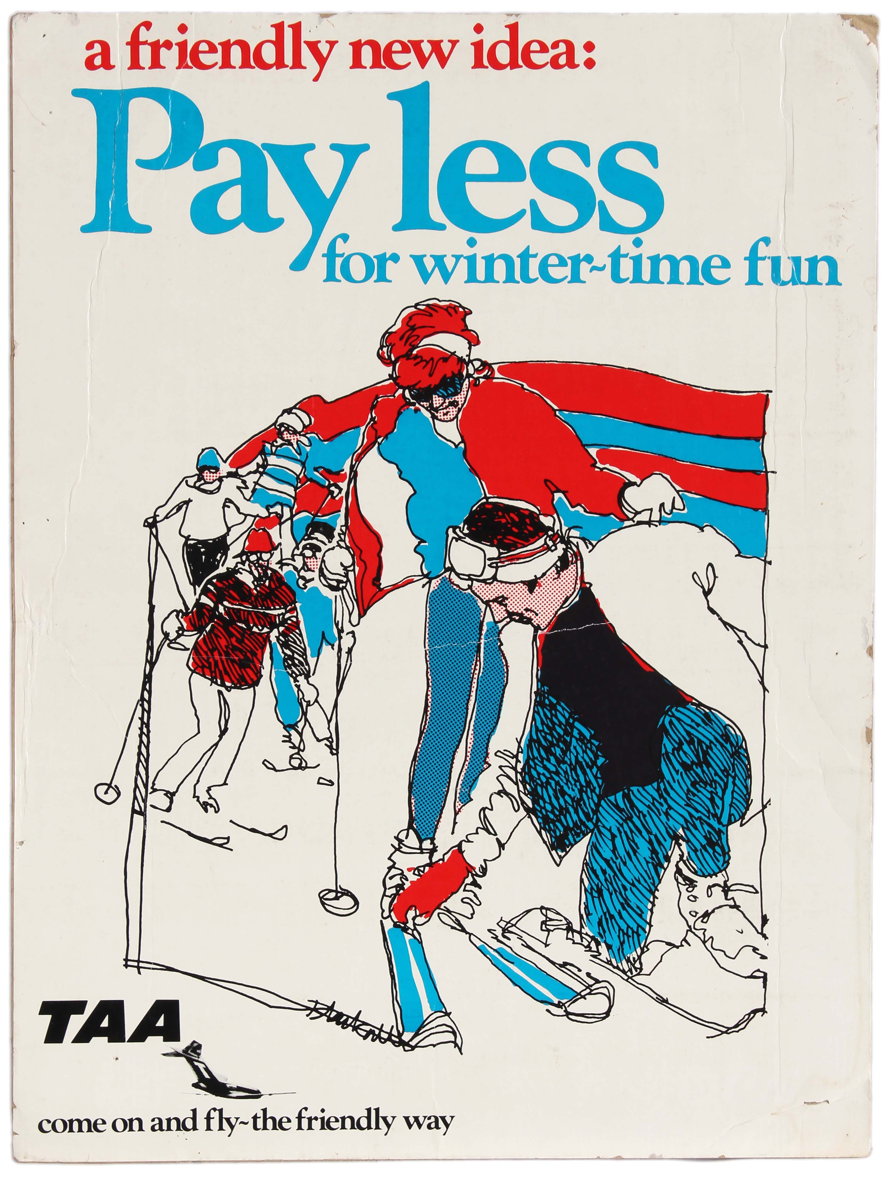Travel Poster TAA Pay Less For Winter-Time Fun Australia 1960s