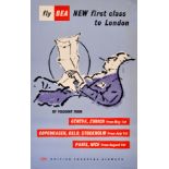 Advertising Poster Fly BEA Airlines New First Class Midcentury