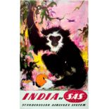Travel Poster India SAS Airline Monkey Otto Nielsen