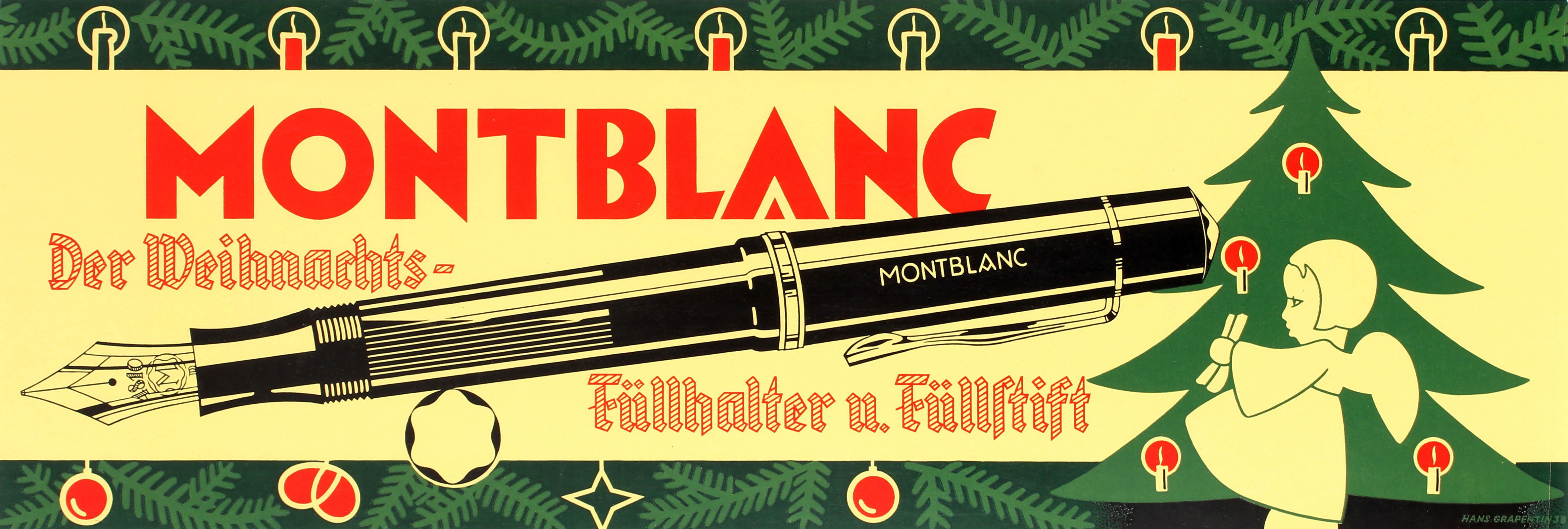 Advertising Poster Mont Blanc Christmas Fountain Pen