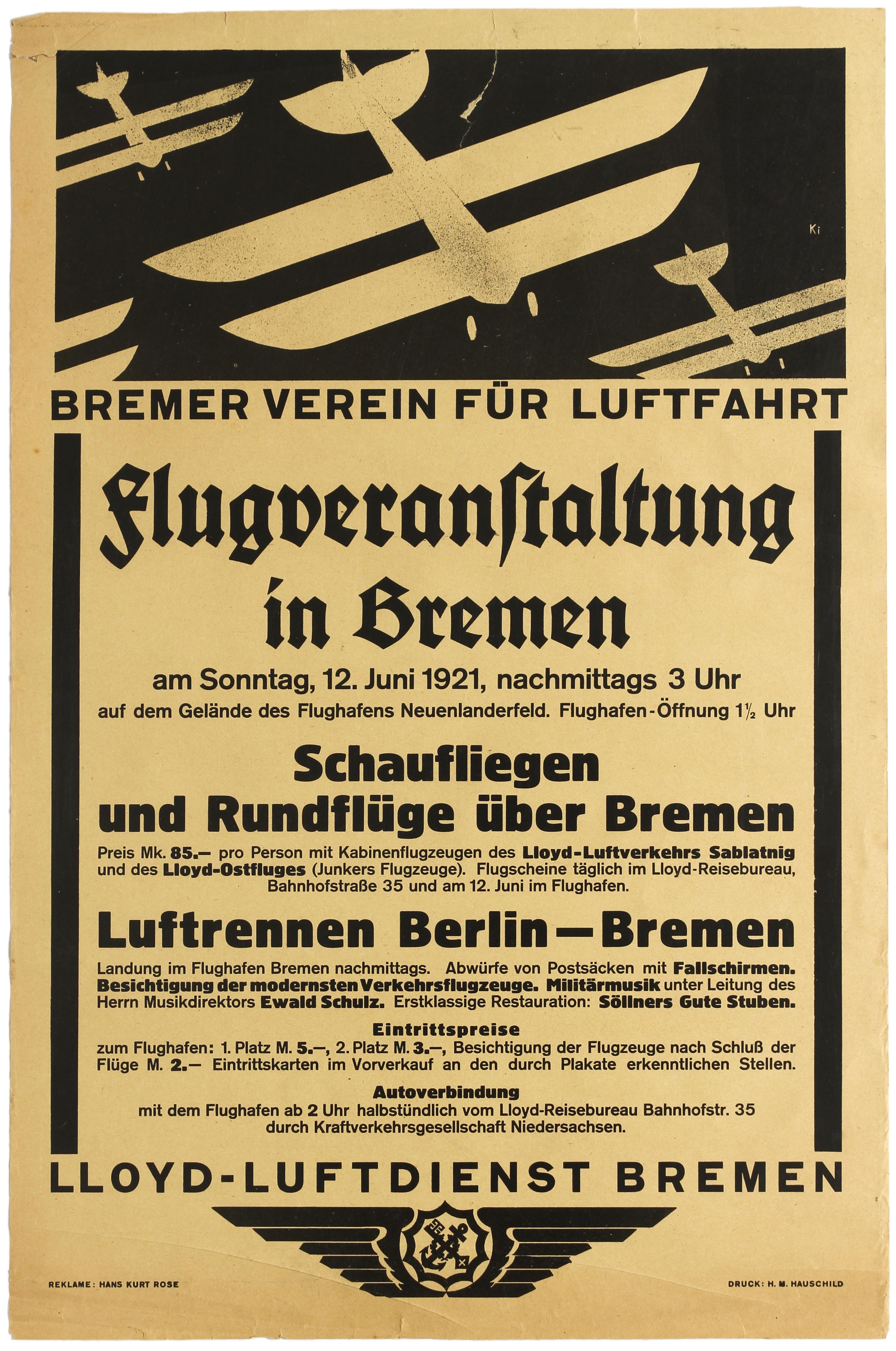 Advertising Poster Bremen Aviation Germany Lloyd Luftdienst Airline