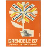 Sport Poster Grenoble International Ski Week Olympics Orange