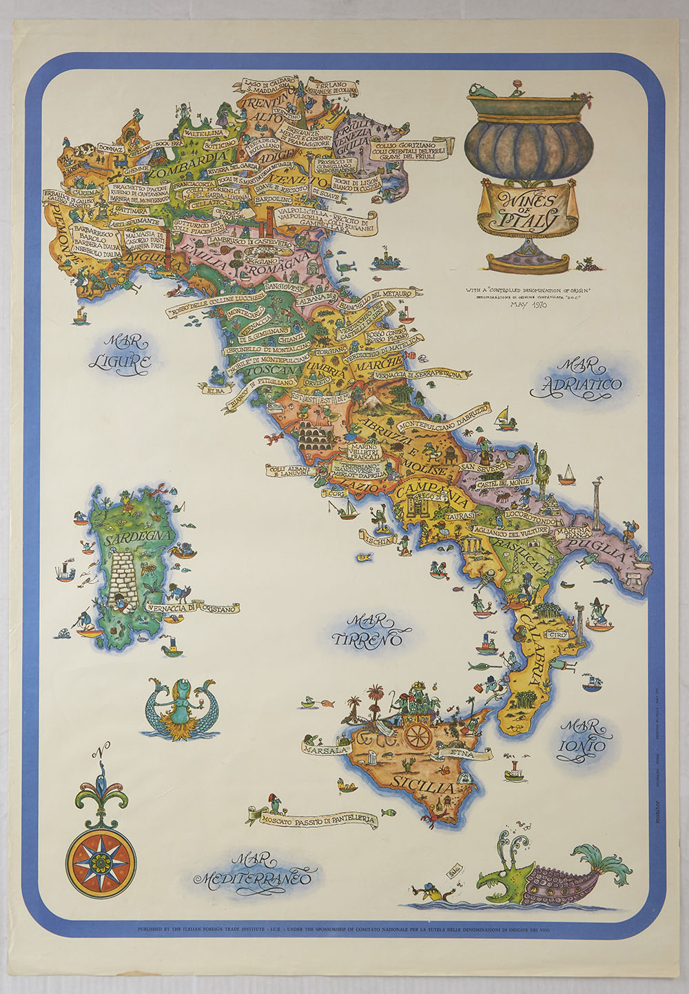 Travel Poster Wines of Italy Illustrated Map Wine