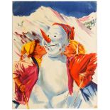 Travel Poster Austria Snowman Skiing