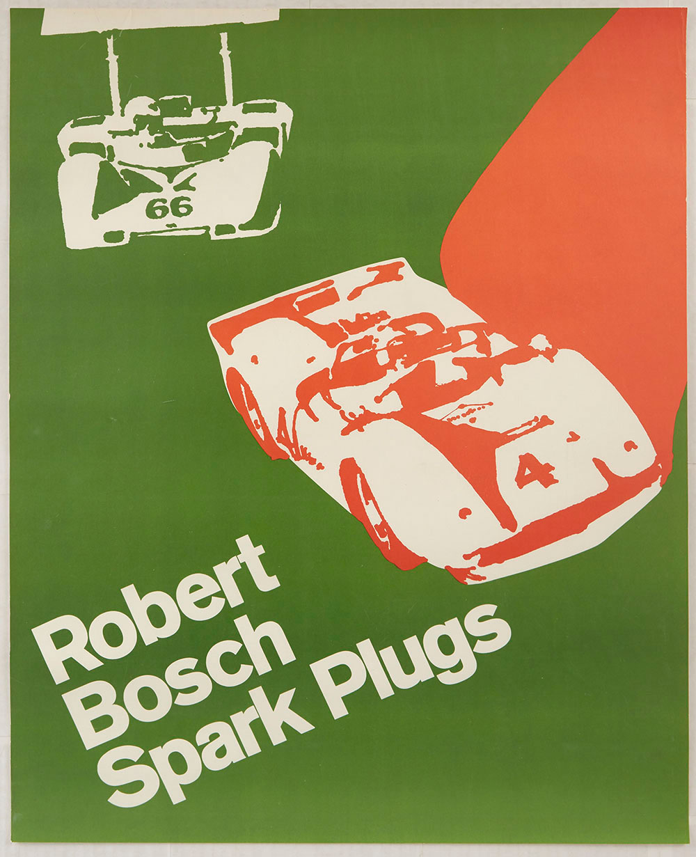Advertising Poster Robert Bosch Spark Plugs Green Car Racing