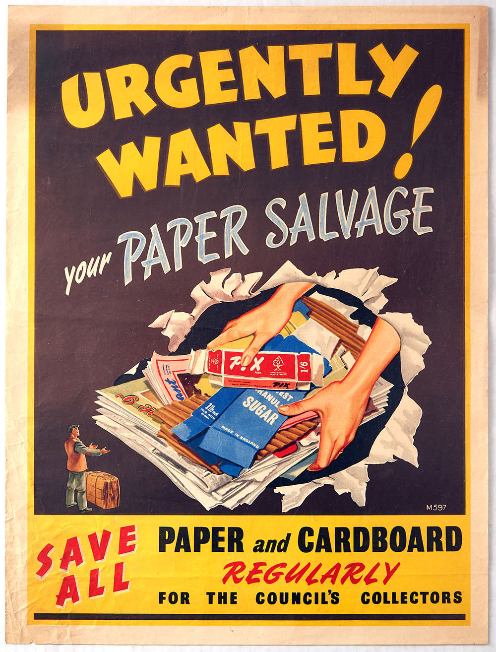 Propaganda Poster Your Paper Wanted Salvage WWII Recycling UK Home Front