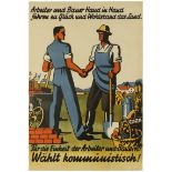 Propaganda Poster Worker Peasant Unity Vote Communist Austria Elections