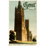 Travel Poster Ghent City Flowers Monuments Belgium Verbaere