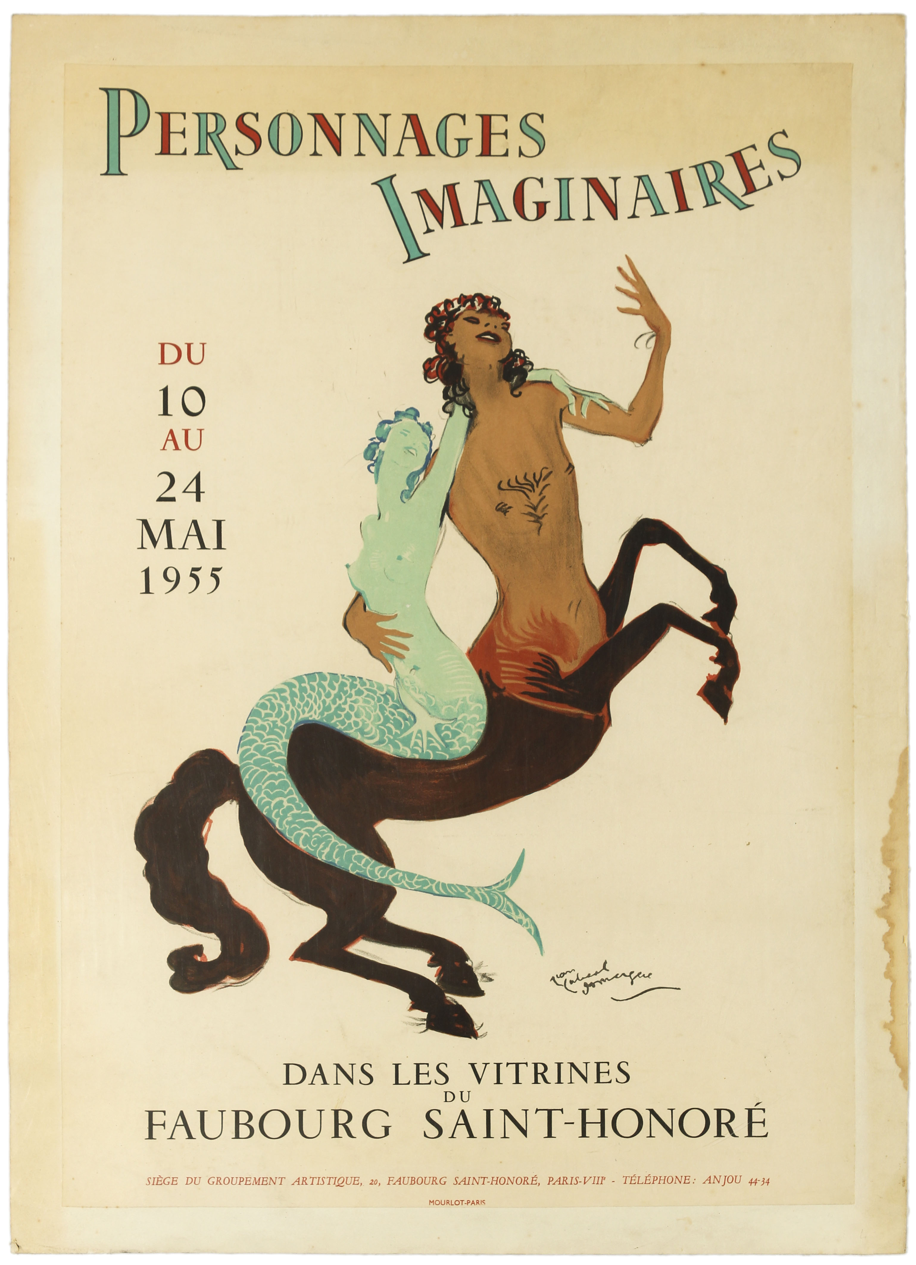 Advertising Poster Personnages Imaginaires Domergue Centaur Mermaid