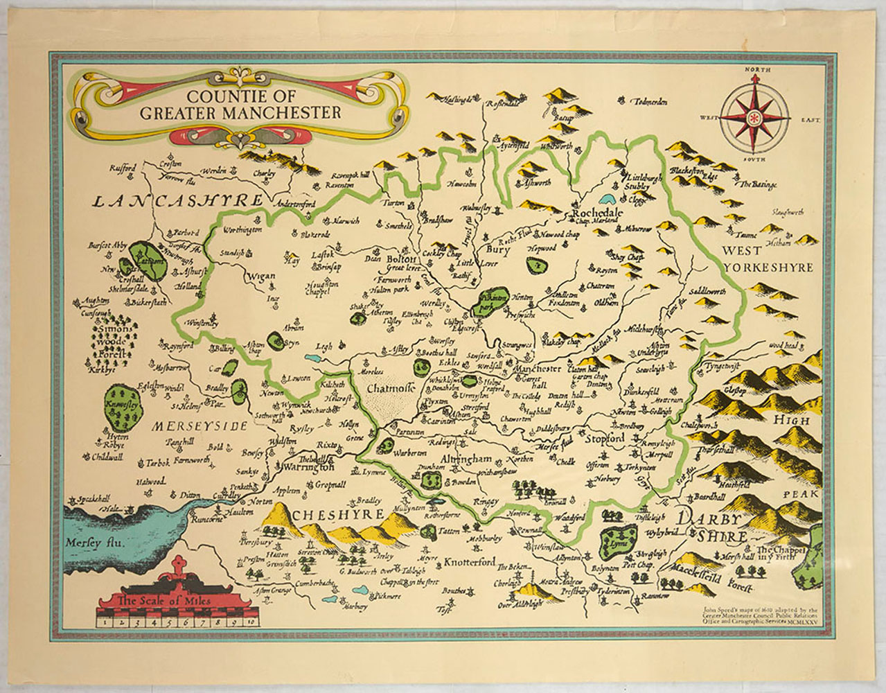 Advertising Poster Countie of Greater Manchester Map John Speed