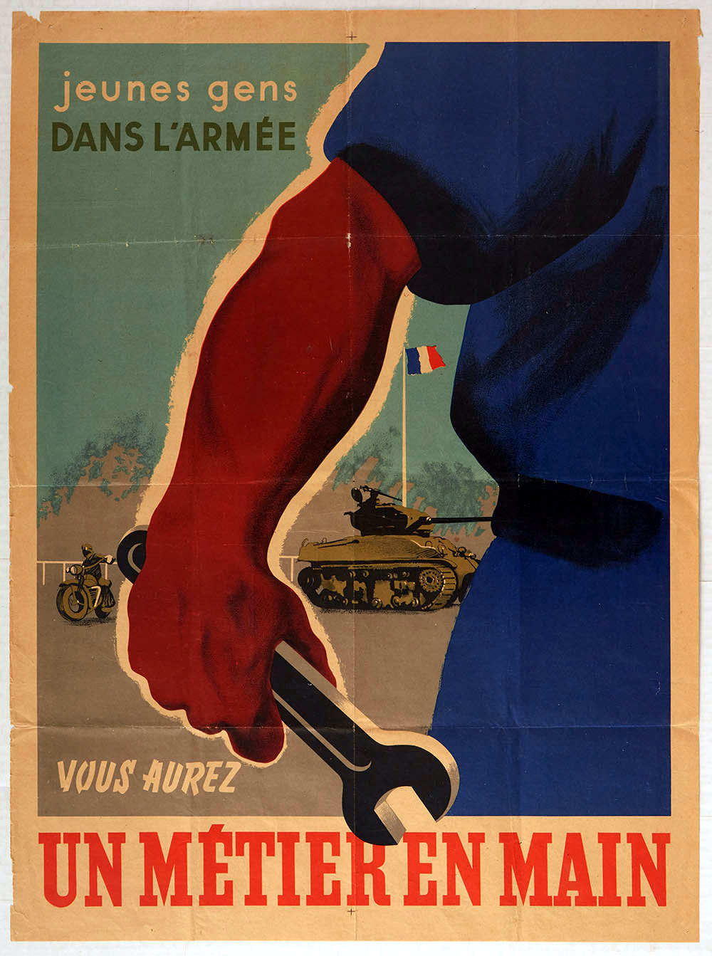 Propaganda Poster French Army Recruiting Tank Motorcycle Mechanic