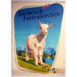 Travel Poster Garmisch Partenkirchen Goat Ski Resort Bavaria