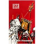 Travel Poster Air France Airline USSR Georges Mathieu Sputnik Space