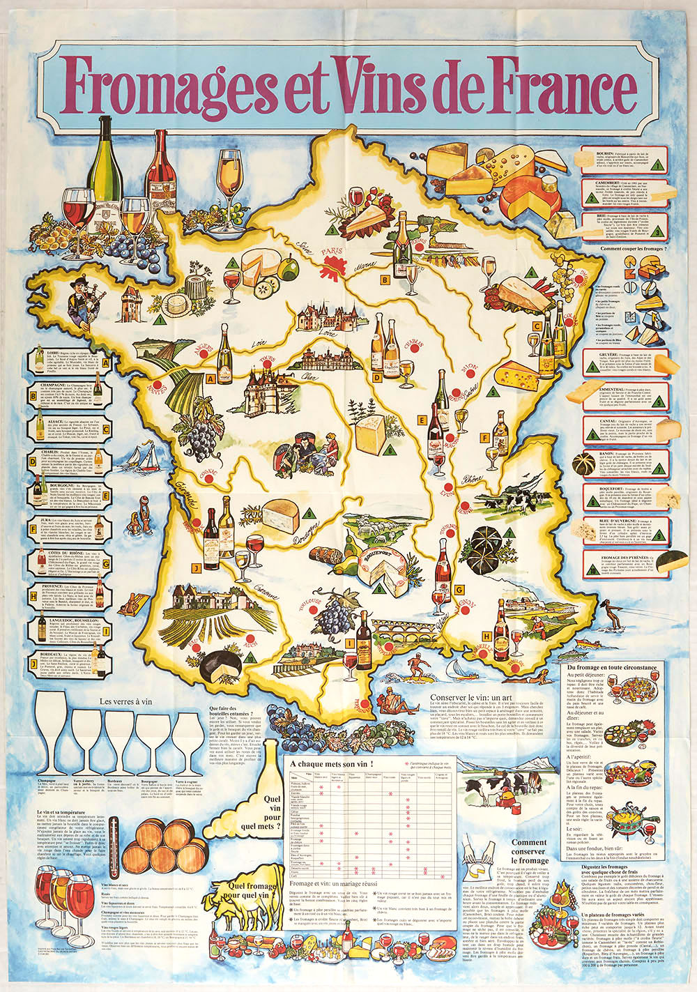 Advertising Poster France Cheese Wine Illustrated Map