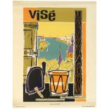 Travel Poster Vise Belgium Town Meuse River Midcentury Modern