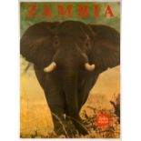 Travel Poster Zambia Elephant Africa