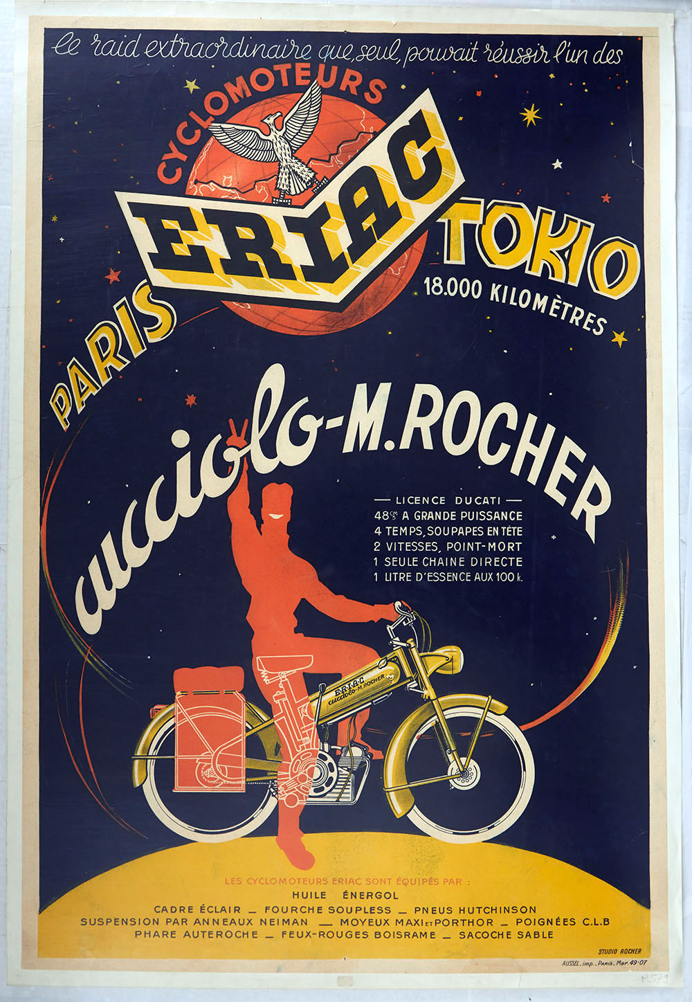 Advertising Poster Motorcycle Cucciolo Rocher Paris Tokyo Art Deco
