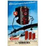 Original Advertising Poster Aurrera Heating Systems Winter Mountains