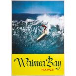 Original Sport Poster Waimea Bay Hawaii Surfer Big Wave