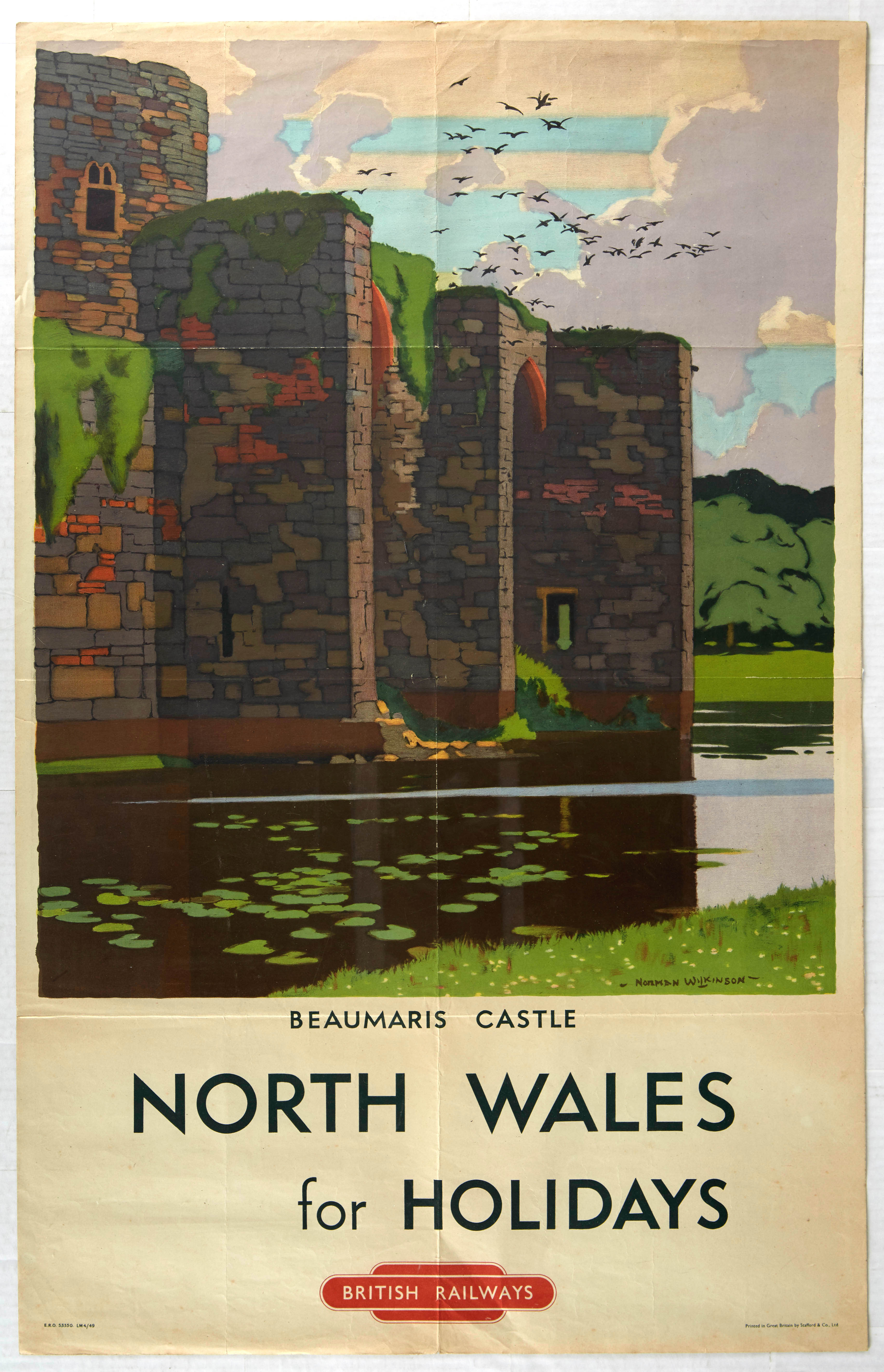 Original Travel Poster Beaumaris Castle North Wales Norman Wilkinson