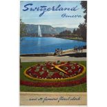 Original Travel Poster Switzerland Geneva Floral Clock