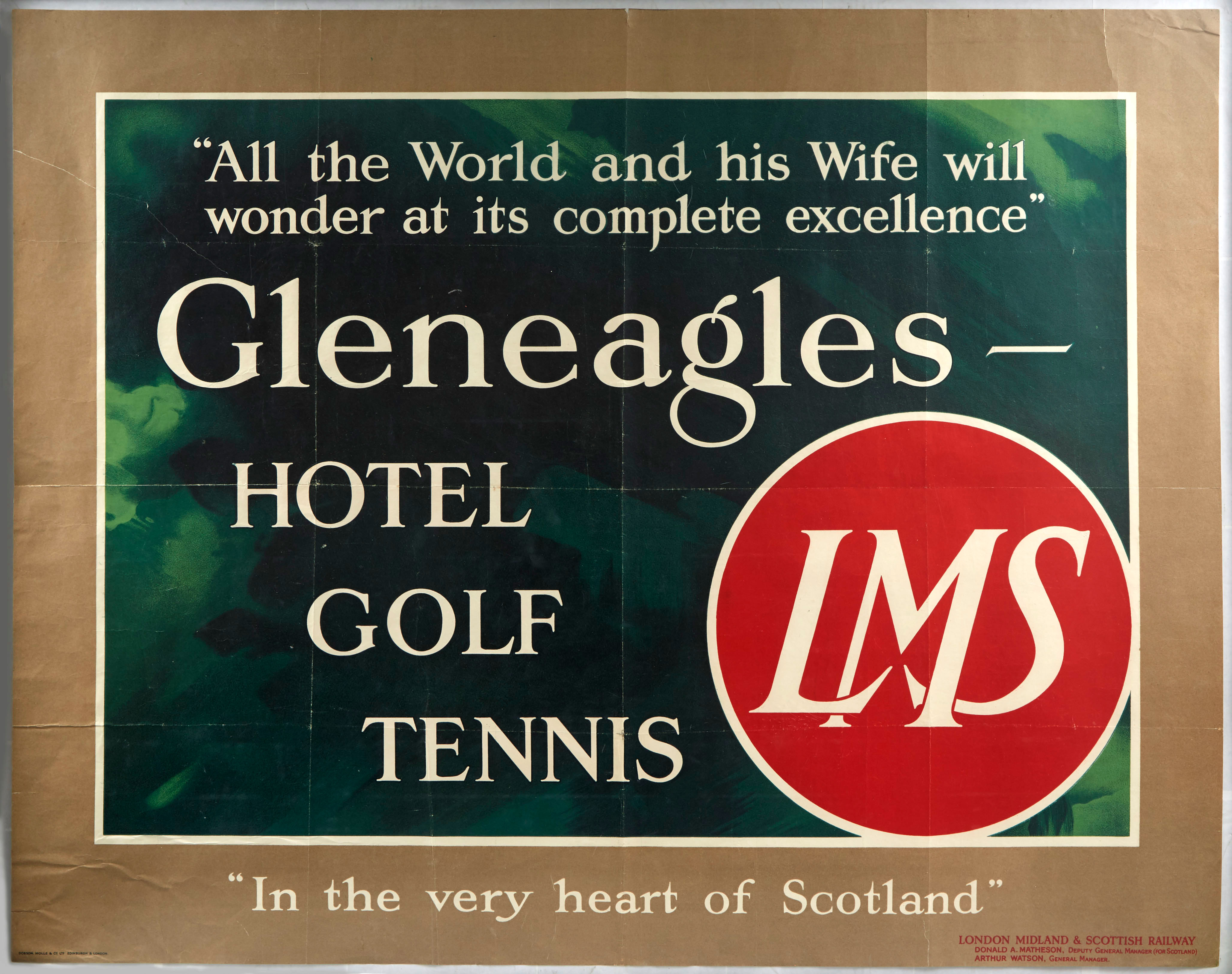 Original Travel Poster Gleneagles Hotel Golf Tennis LMS Scotland