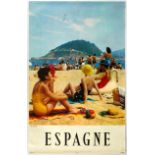 Original Travel Poster Spain Beach San Sebastian