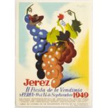 Original Advertising Poster Jerez Sherry Wine Grape Fiesta Spain