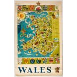 Original Travel Poster Wales Illustrated Map Frederick Griffin