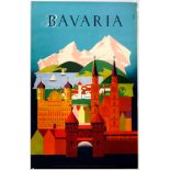 Original Travel Poster Bavaria Germany Ski Mountains Midcentury Modern