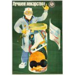 Original Propaganda Poster Sport Best Medicine USSR Health