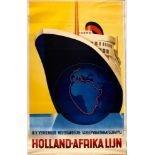 Original Travel Poster Holland Africa Line Art Deco Cruise Ships