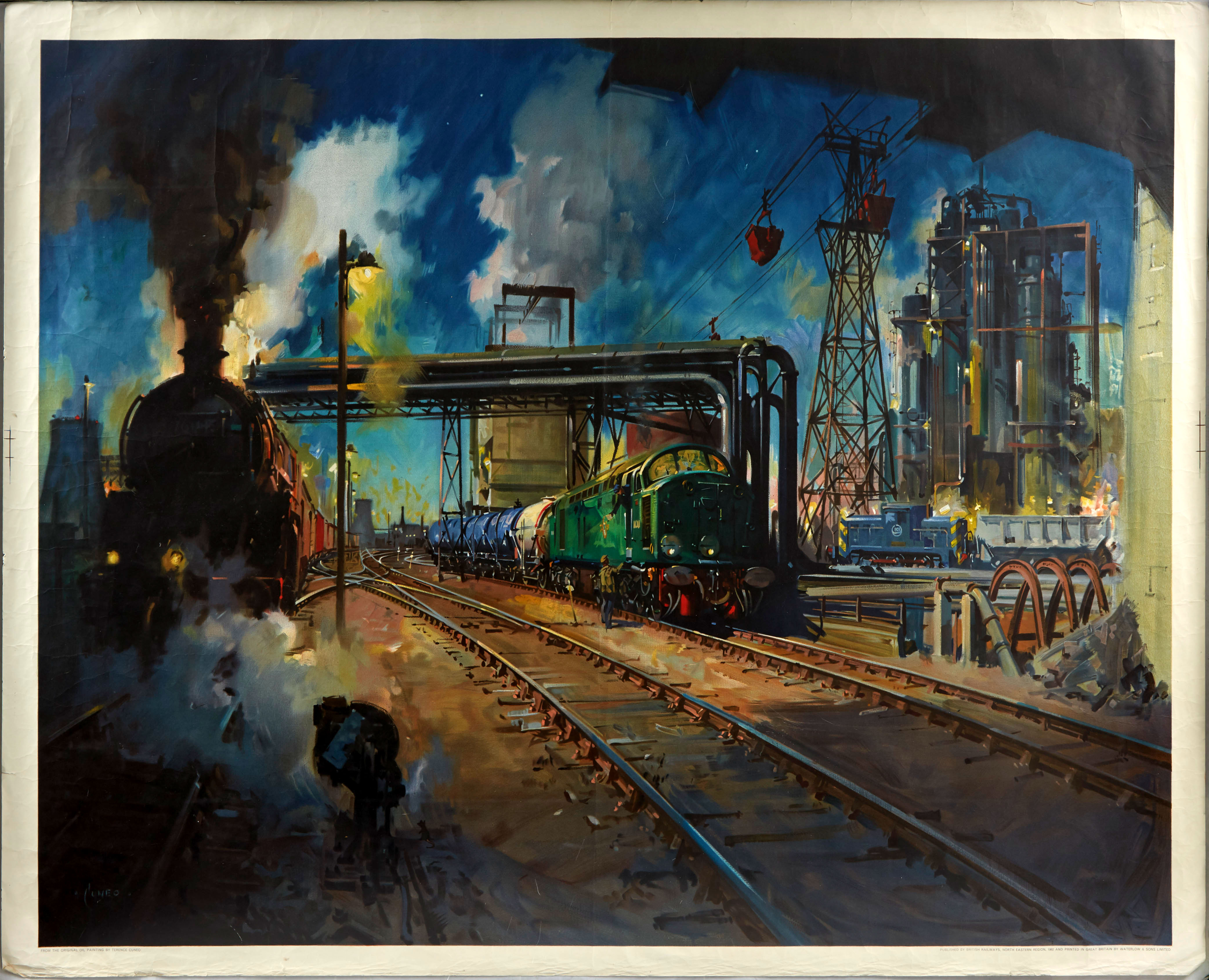 Original Travel Poster British Railways Service to Industry Cuneo Diesel Steam Locomotives