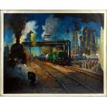 Original Travel Poster British Railways Service to Industry Cuneo Diesel Steam Locomotives