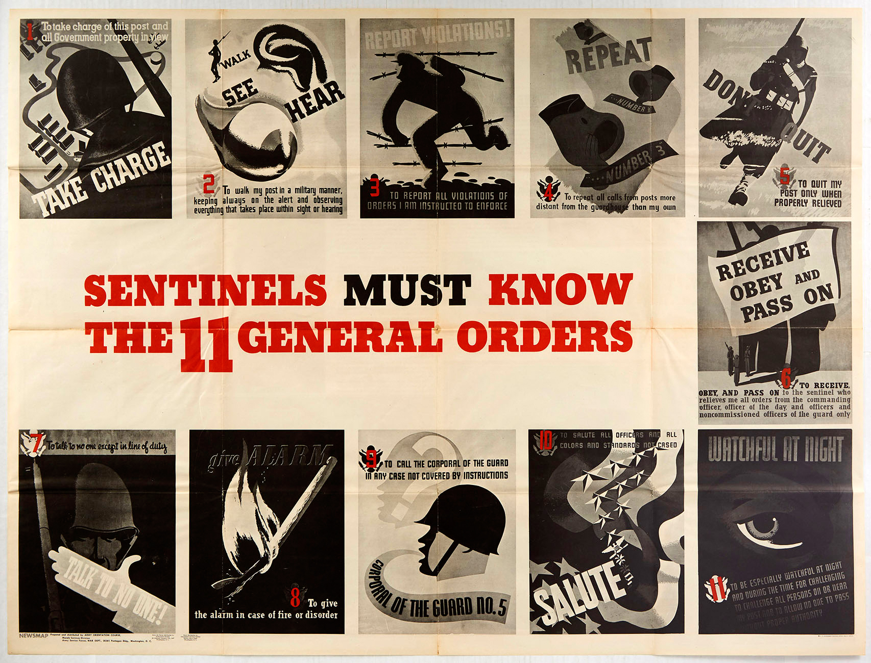 Original War Poster Sentinels Must Know WWII USA Newsmap
