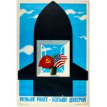 Original Propaganda Poster Nuclear Missiles Disarmament USSR USA