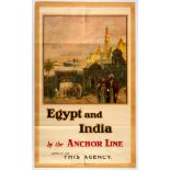 Original Travel Poster Egypt and India Anchor Line