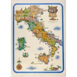 Original Travel Poster Wines of Italy Illustrated Map Wine