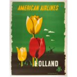 Original Travel Poster Holland American Airlines Kauffer