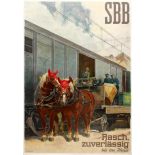 Original Railway Poster Swiss Federal Railways SBB Quickly Reliably Home