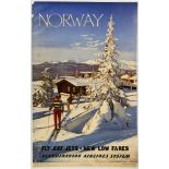 Original Travel Poster Norway SAS Airlines Ski Winter Sport