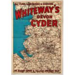 Original Advertising Poster Whiteways Devon Cyder Lancashire Cheshire Map Cider Alcohol