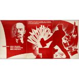 Original Propaganda Poster Communism Lenin USSR Rocket Soyuz