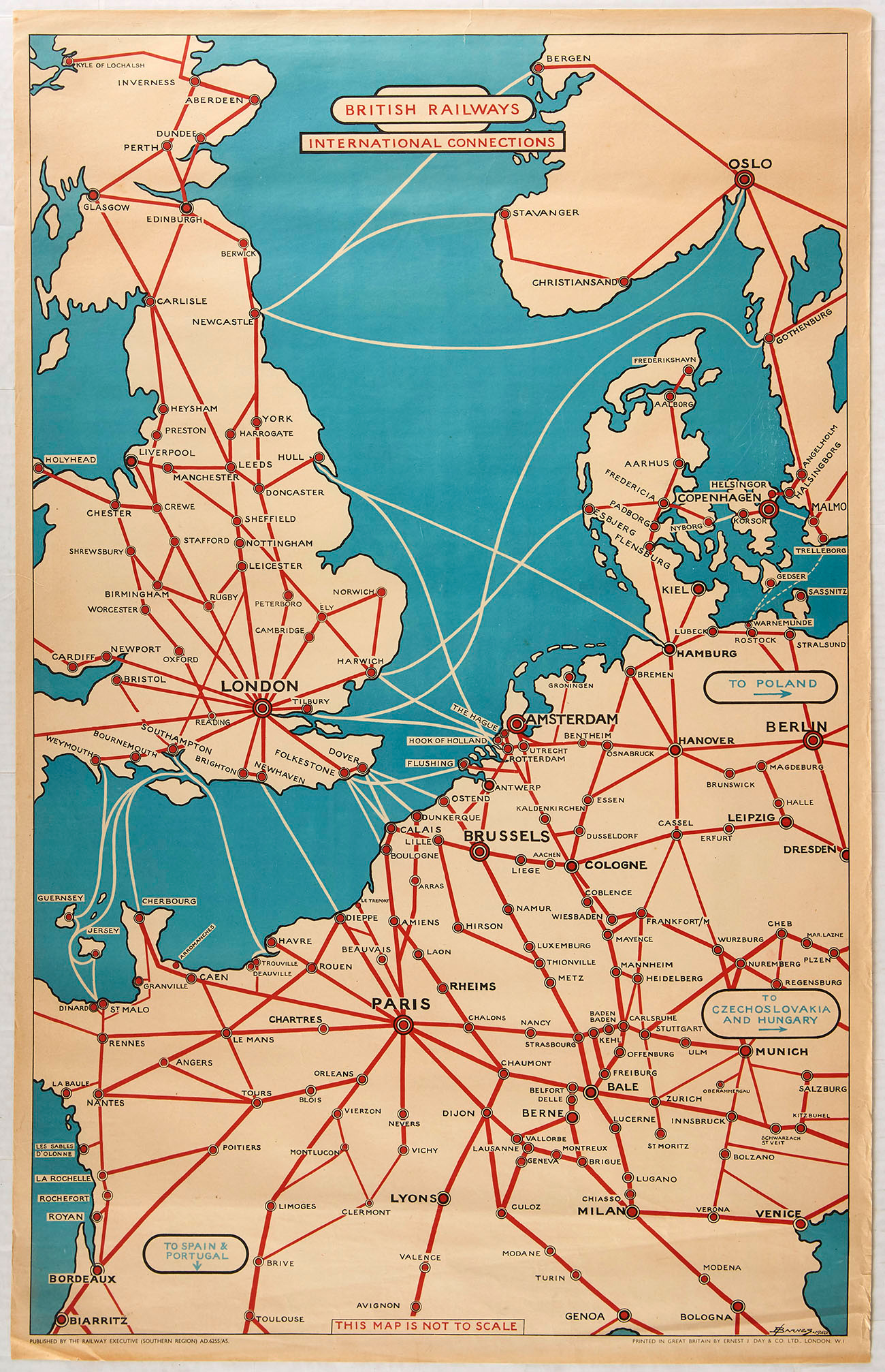 Original Advertising Poster British Railways Route Map International Connections