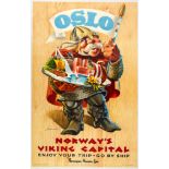 Original Travel Poster Oslo Norway's Viking Capital