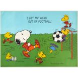 Original Advertising Poster Snoopy Football Kicks Schulz Hallmark