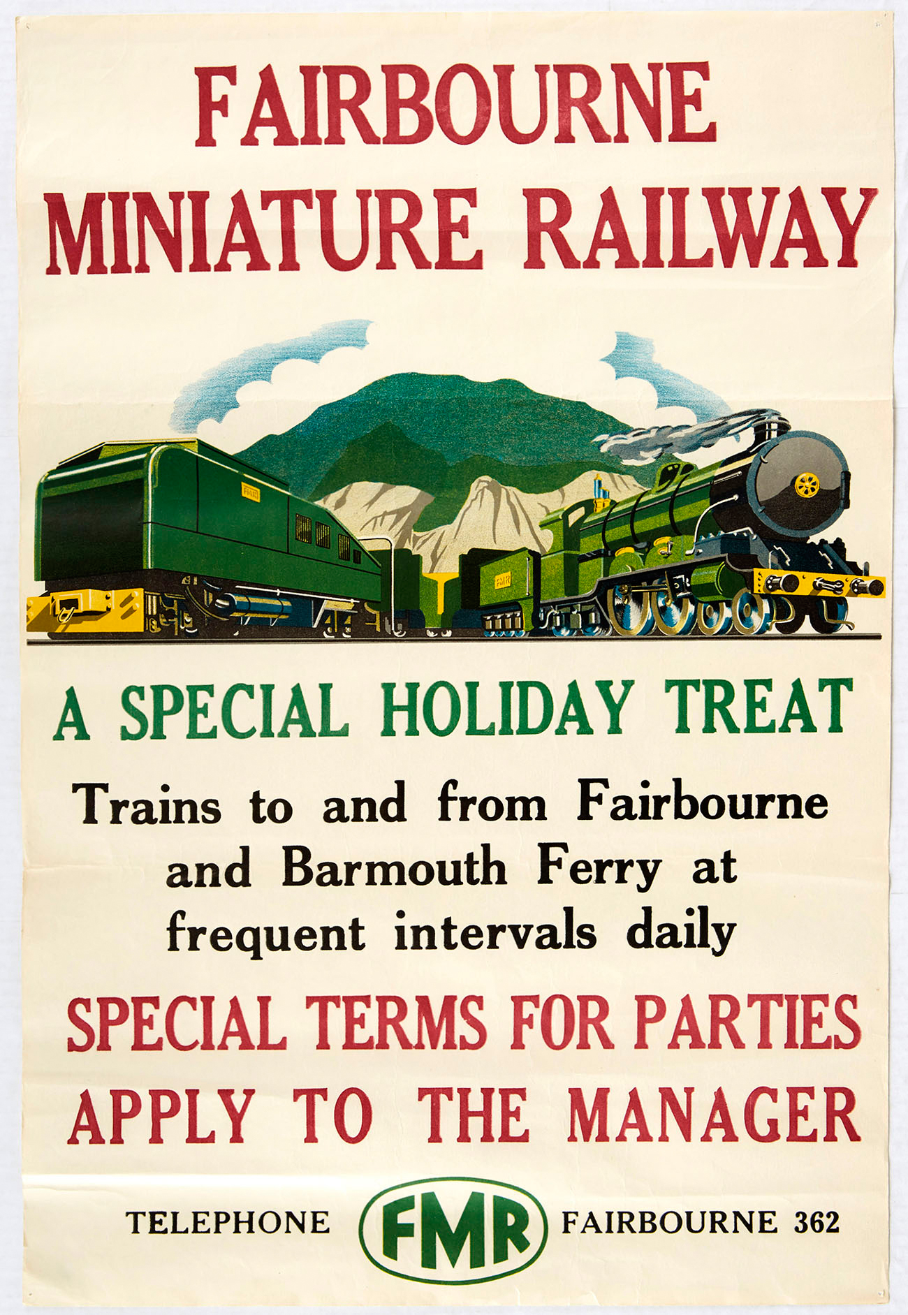 Original Advertising Poster Fairbourne Miniature Railway Wales