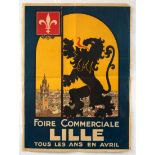 Original Advertising Poster Trade Fair Lille Art Deco Lion
