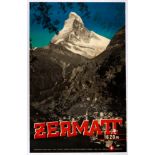 Original Travel Poster Zermatt Matterhorn Switzerland